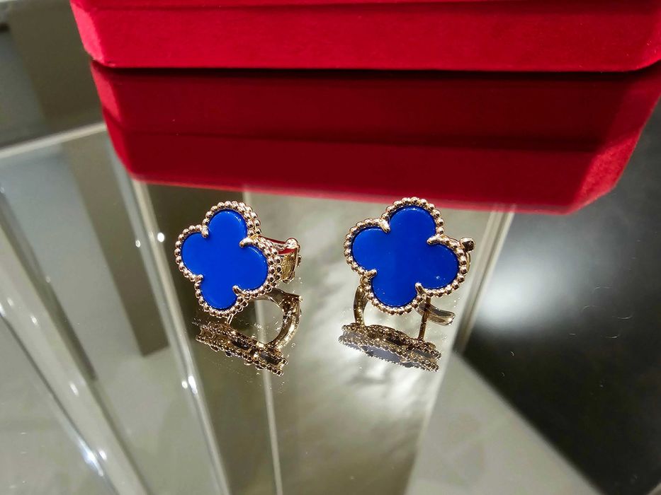 Van Cleef & Arpels VCA Rose Gold Blue Alhambra Clips Дамски Обеци