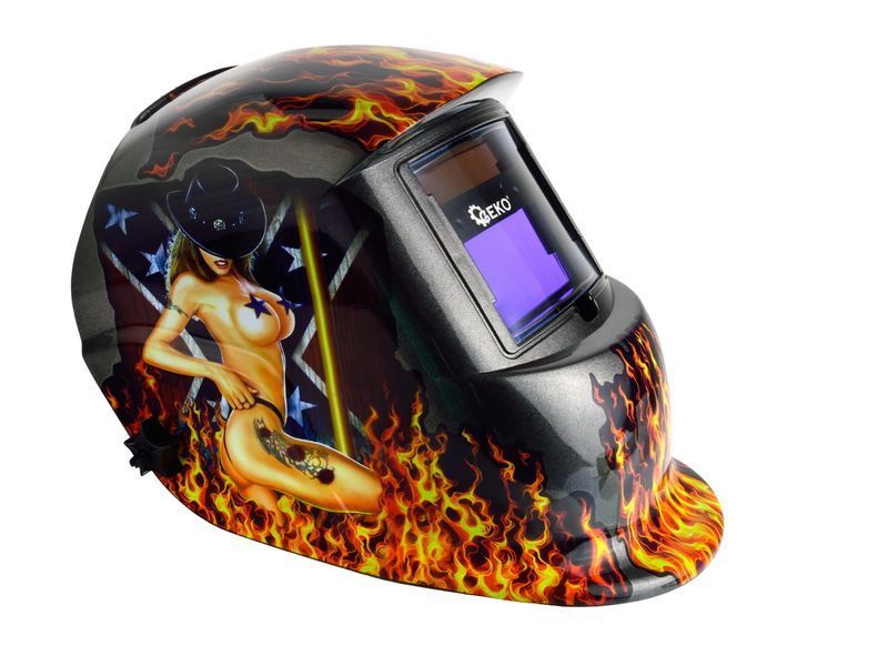 Каска за заваряване със самозатъмняващ се филтър, пламък