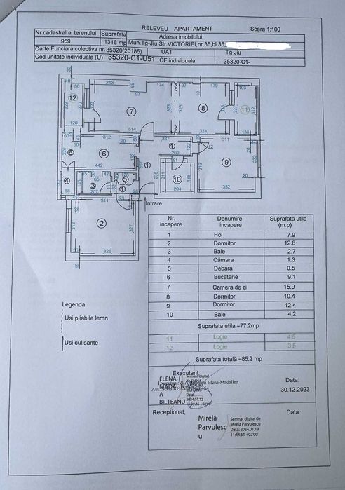 Direct proprietar apartament 4 camere et.2 decomandat centru Targu Jiu