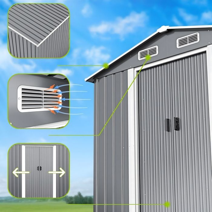 Метална градинска къща за инструменти с вентилация и заключване - 277