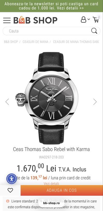 Vand ceas Thomas Sabo NOU barbati cu craniu cu pietre
