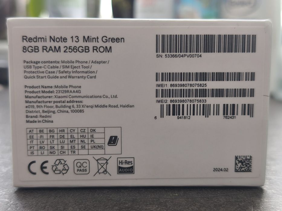 Xiaomi redmi 13 mind Green 8 RAM 256 ROM