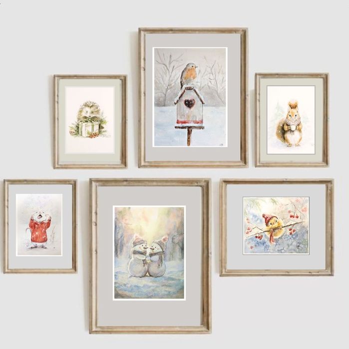 Зимние уютные картины акварелью