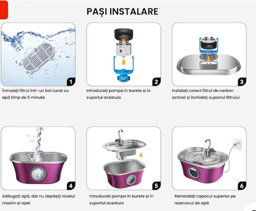 Vând Dispenser apa automat tip fantana pentru pisici si caini