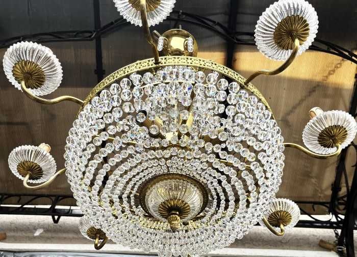 Elegant candelabru cu 8 brate-alama aurita-cristal-decor de lux-Italia