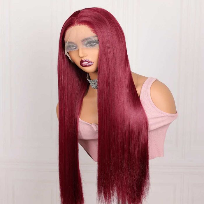 Бордо тъмно червена бургунди дантелена перука 13X4Х1