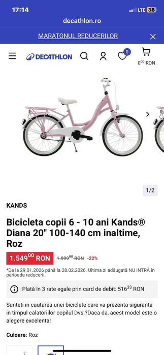 Bicicleta fetite Kands Diana 20 inch 4-10 ani stare impecabila