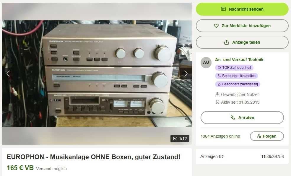 Linie audio Hi-Fi Europhon TA-88 TT-88 TC-88 vintage '80