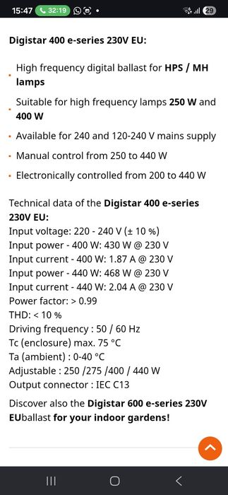 Balast profesional 440W DigiStar 400