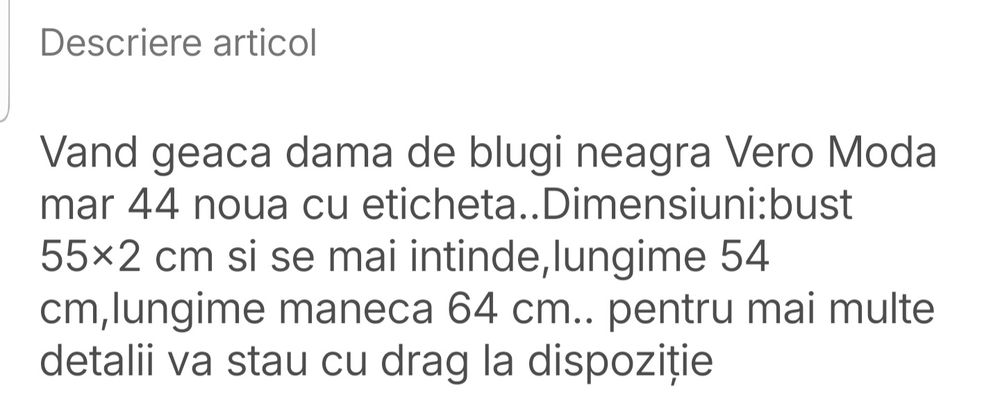 Geaca dama de blugi neagra Vero Moda mar 44
