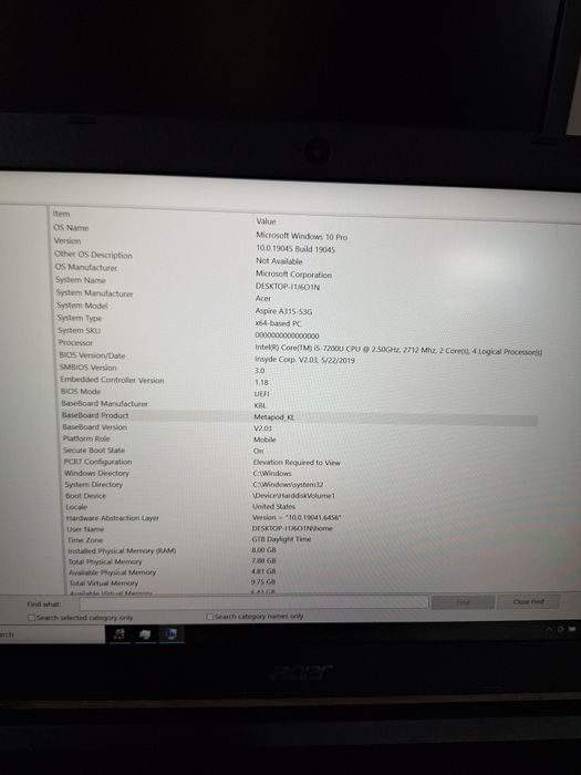 Laptop Acer Aspire 3 A315 , 8 GB , ssd 256 GB,  MX 130 2 GB GDDR5