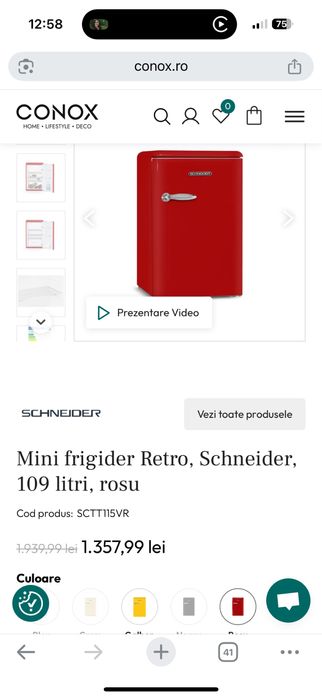 Mini frigider Retro, Schneider, 109 litri, rosu Nou Sigilat