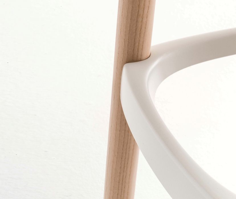 Set 3 scaune de bar moderne, stil scandinav, alb & lemn – stare foarte