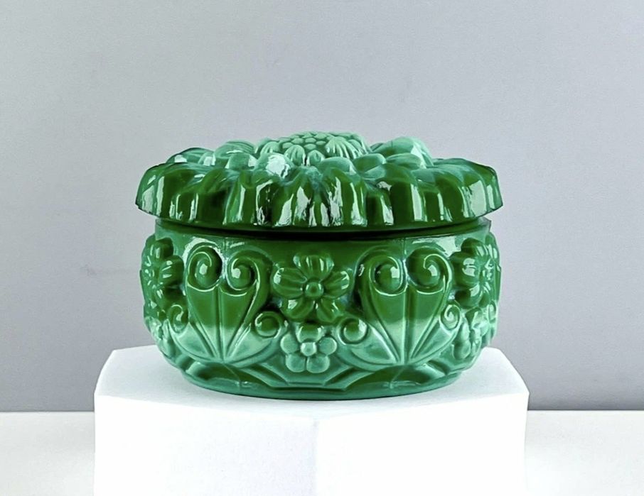 Винтажная Шкатулка Хризантема. Малахитовое стекло. Чехословакия.