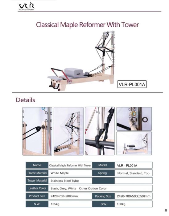 Aparat pilates reformer with tower din lemn de artar (maple)