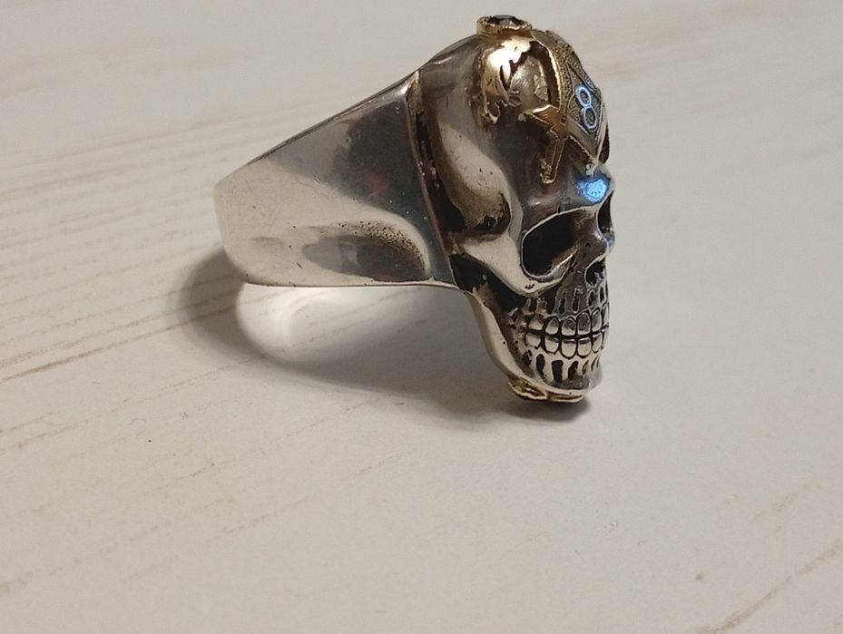 inel vechi mason argint aur 14k si safire naturale