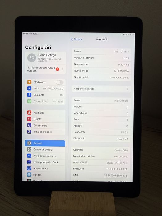 iPad Air 2 A1567 64GB 4G + Wi-Fi Space Gray impecabil
