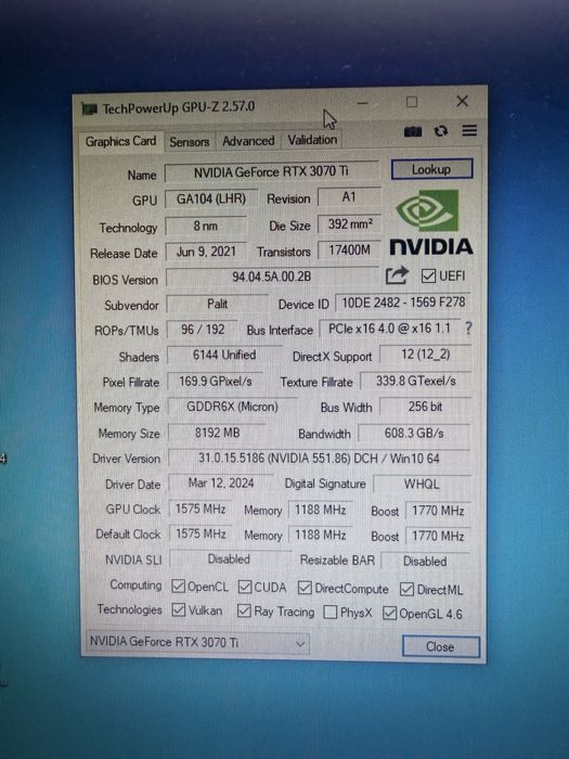 RTX 3070ti Gamerock GDDR6x