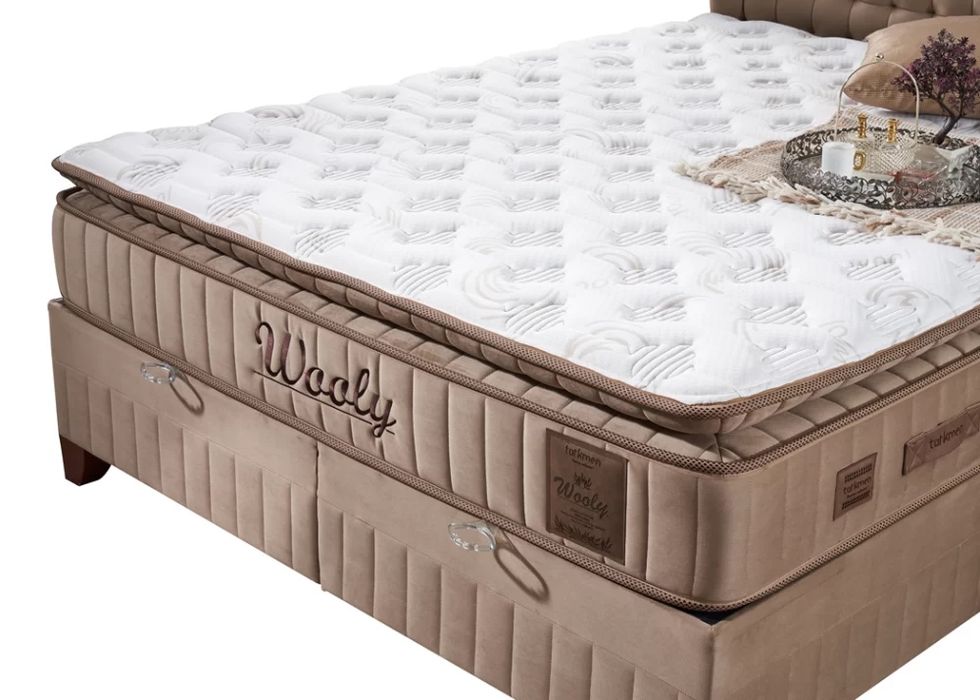 Тапицирано легло Wooly Кафява Охра с луксозен матрак