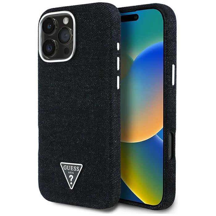 Guess – калъф denim triangle logo magsafe за iphone 16 pro max – черен