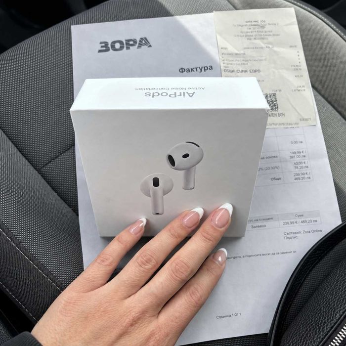 Airpods 4 с шумопотискане, отговаряне с кимване, касова бележка и гаранция, аирподс 4