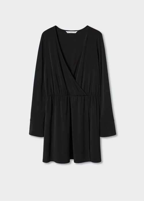 MANGO Къса черна рокля с дълъг ръкав