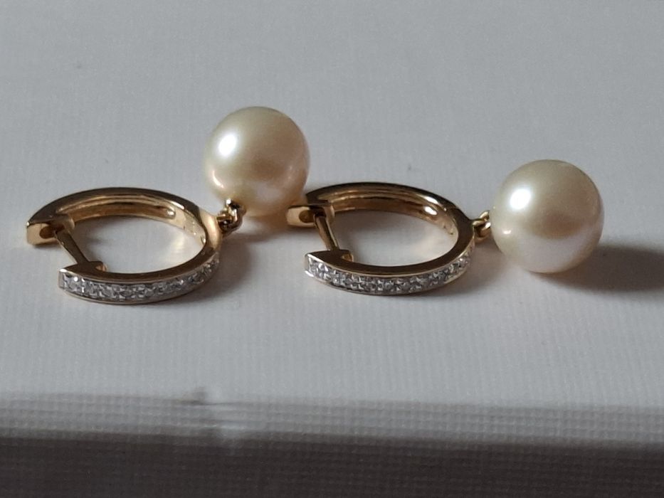 Cercei aur 14k diamante si perle de cultura