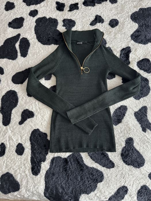 Bluza verde Gina Tricot cu fermoar auriu, marimea XS