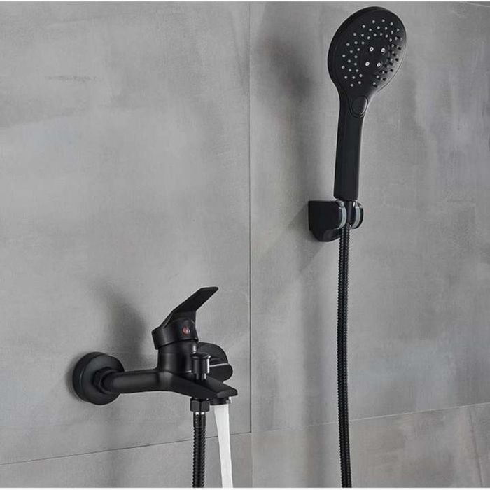 Смесител за баня и душ черен мат за вана с две функции и стенен монтаж