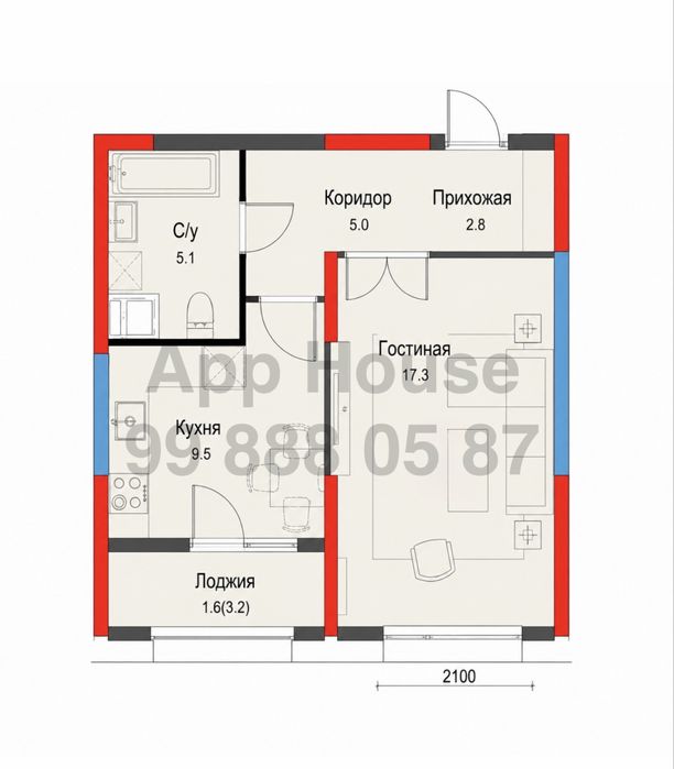 1 Комната 1/2/12 NRG Zamon • 41м² с мебелью и техникой, Янгиобад
