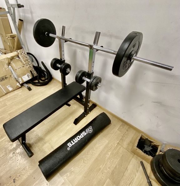 Set sala Banca piept+haltera gantere cu bari otel crom si piulite, noi