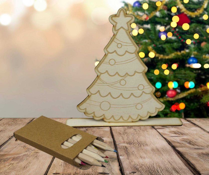 Дървена фигурка за оцветяване със стойка и моливи