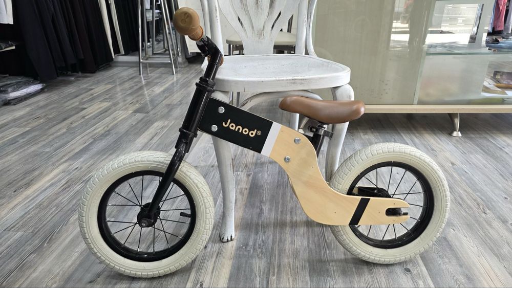 Велосипед без педали Janod - Deluxe balance bike, Дървен, Кафяв/Бежов