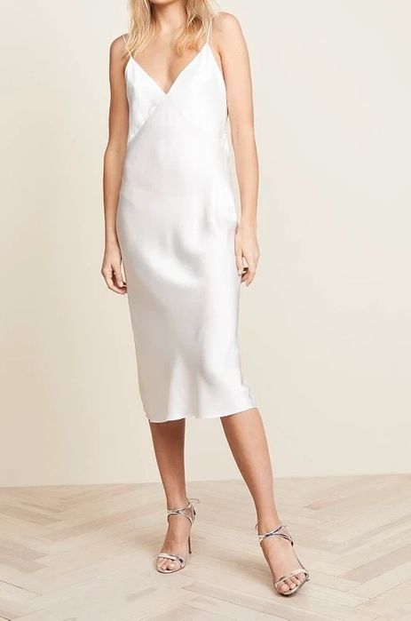 Olivia Von Halle Rochie midi mătase naturală alba