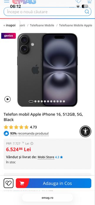 Iphone 16 nou black 512gb