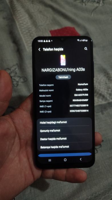 Samsung a03s arzon telefon qoldirganlar uchun