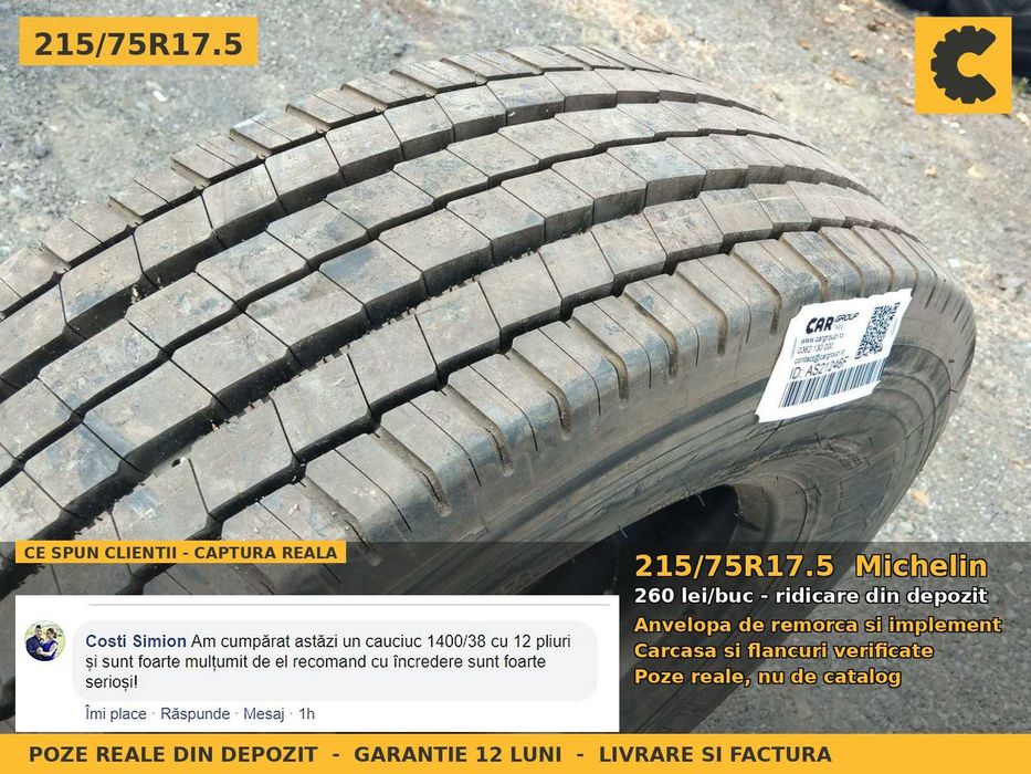 Cauciucuri Anvelope 215/75R17.5 215/75 R17.5 215/75-17.5 215 75 R17.5 21575175 Michelin Remorca Implement Flotatie SH Second Hand OCAZIE Oferta