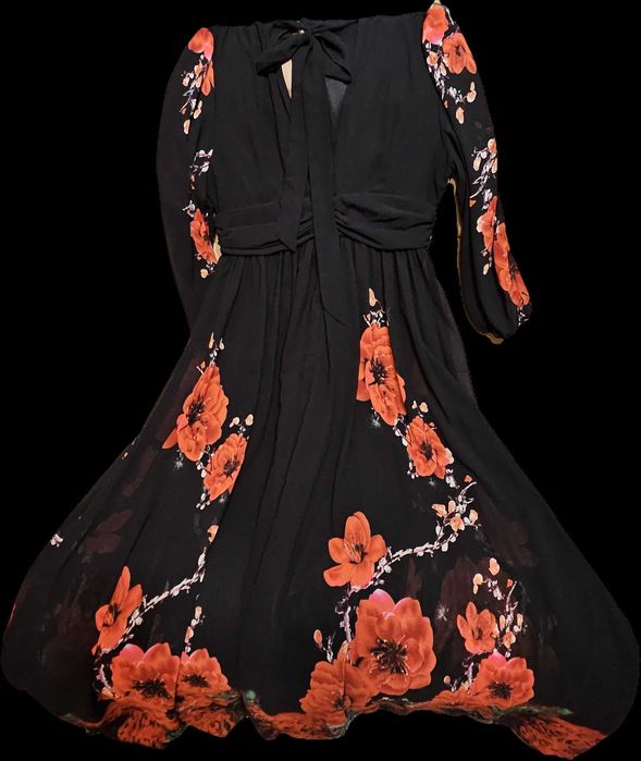 Rochie de seara lunga , marimea L negru cu rosu