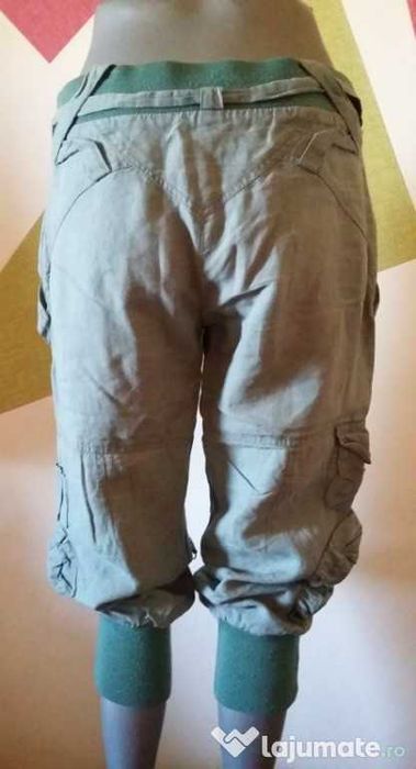 Pantaloni trei sferturi din in comozi lejeri buzunare fermoare metal