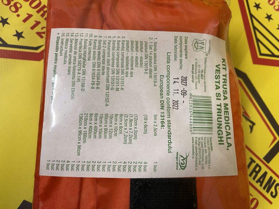 Kit trusa medicala de prim ajutor, triunghi-vesta reflectorizanta