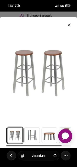 Vida Xl Scaune de bar, 2 buc, metal, MDF