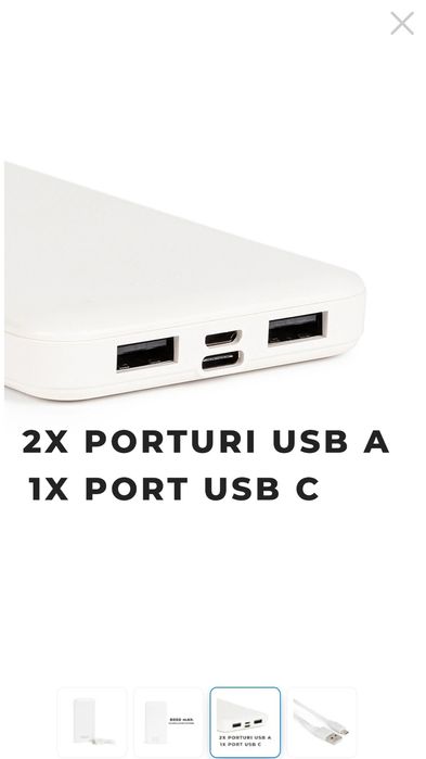 Външна батерия Dexler, 8000mAh, 2x USB, Type C, LED светлини