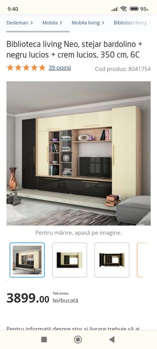 Biblioteca living Neo, stejar bardolino, negru lucios + crem lucios