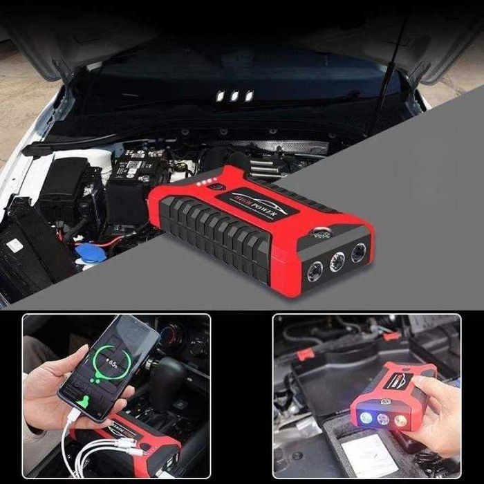Автомобилен стартер Jump Starter 9800mAh, 12V, ток 600A с компресор