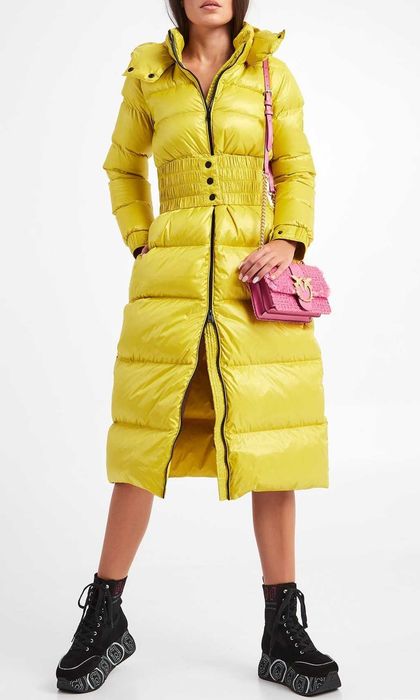 TWINSET НОВО! Дамско Зимно Палто Дълго Пухено Яке Пух Жълто-Зелено M-L