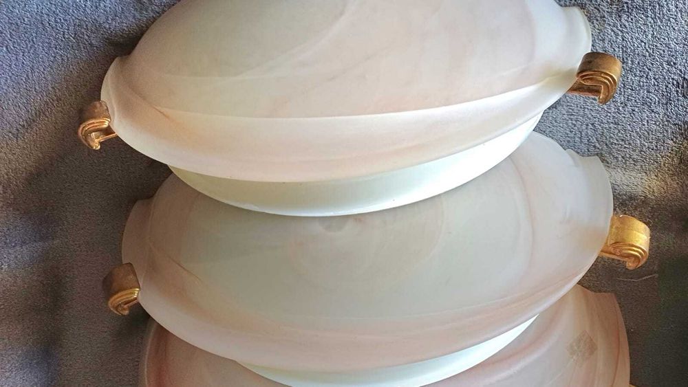 Set: plafoniera tavan+5 aplice perete+becuri, abajururi din sticla