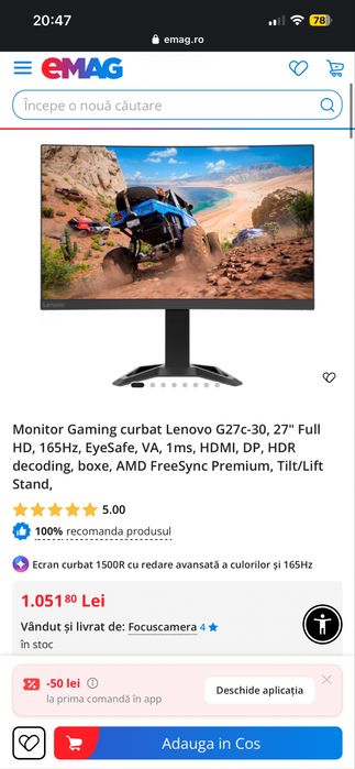 Monitor Gaming 165hz 1ms Lenovo