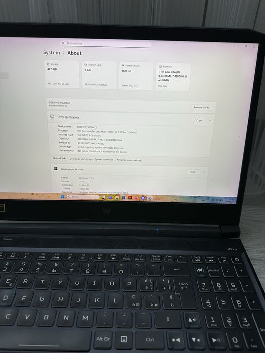 Laptop Gaming Acer Predator Helios 300 ( i7-11800H, RTX 3070, 16GB RAM, QHD 165Hz)