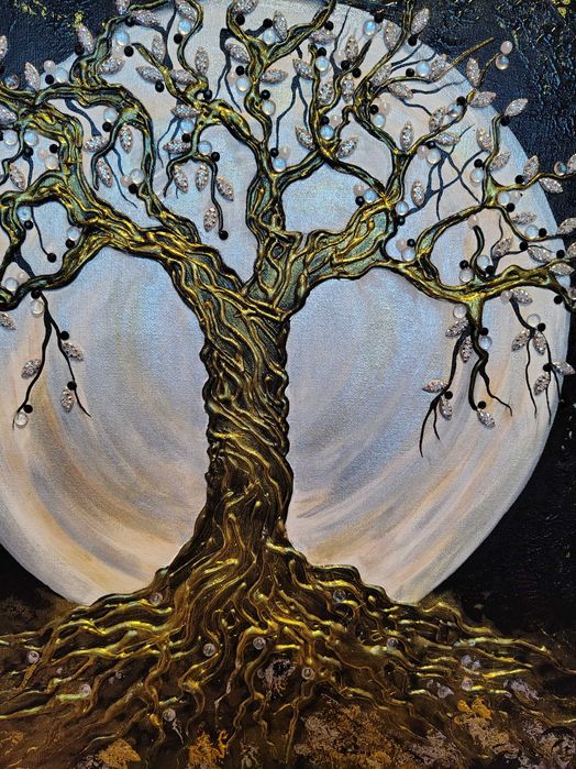 Уникална ръчна картина – златно дърво 70x50 см“