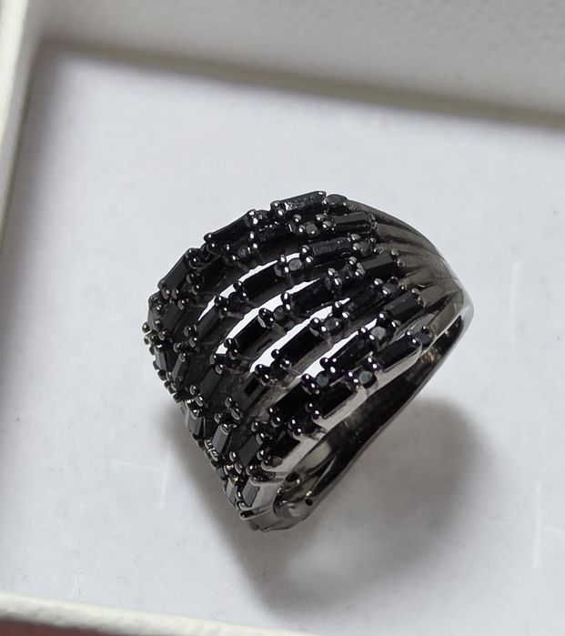 Inel lat din argint rodiat negru,17 mm